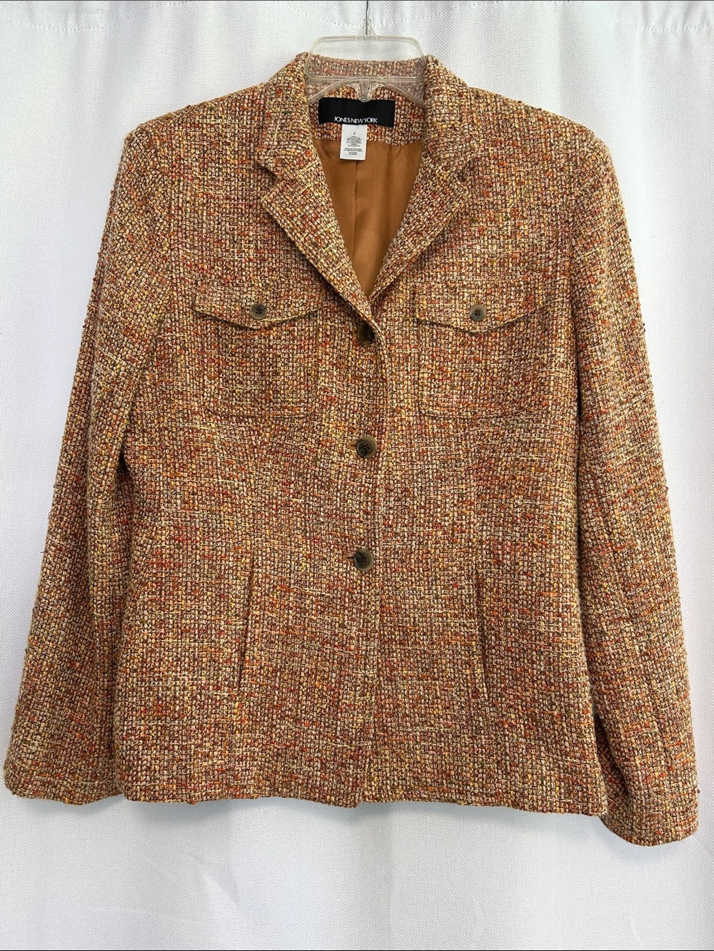 Jones New York Multi-Tone Tweed Blazer in Brown and Gold